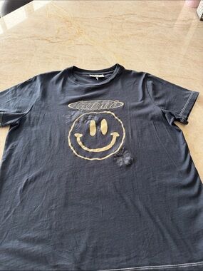 Ganni Black Tee with Yellow Smiley Graphic